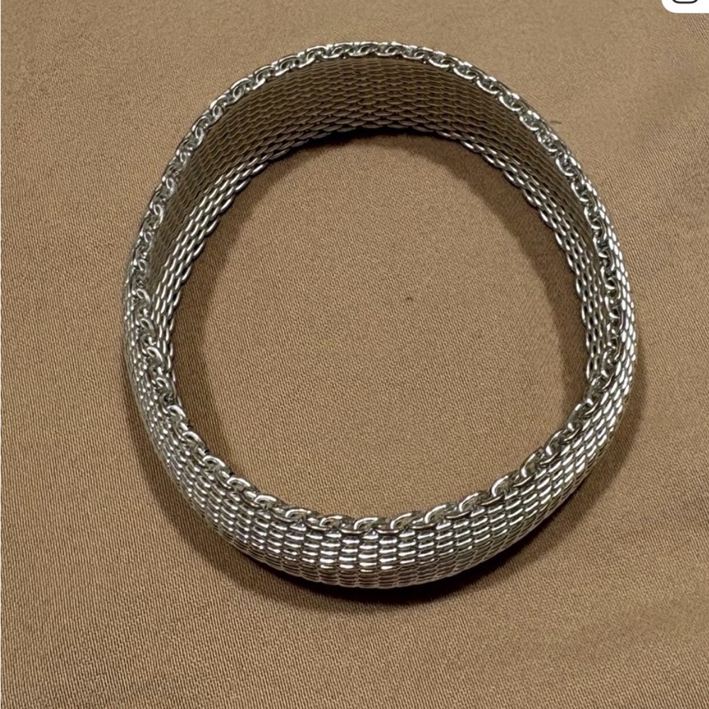 Silver Woven Mesh Bangle Bracelet - Women's Fashion Bracelet. - Picture 4 of 4